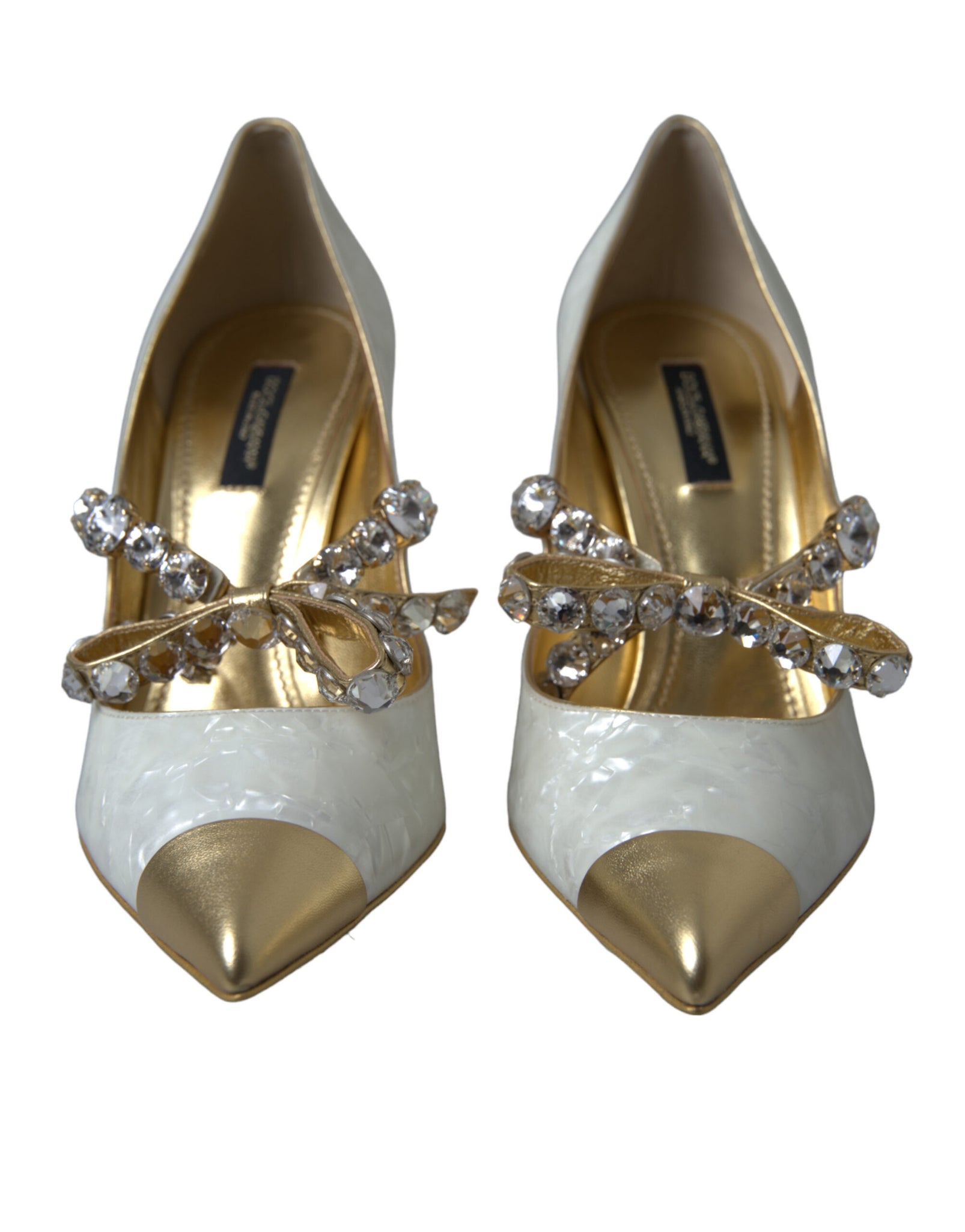 Dolce & Gabbana White Mary Jane Crystal Pearl Pumps Shoes