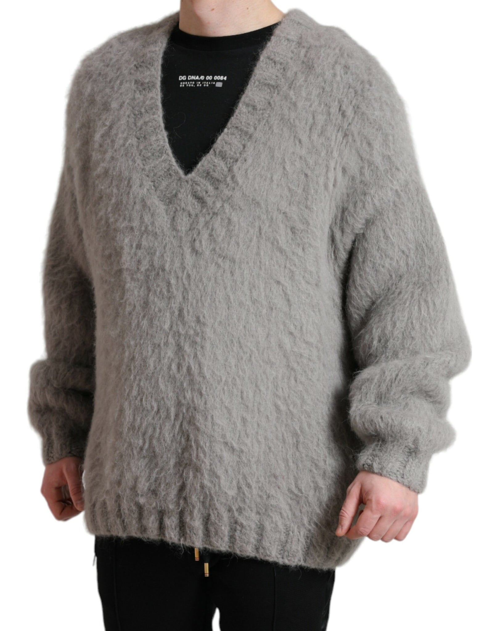 Dolce & Gabbana Gray Alpaca Fur V-neck Men Pullover Sweater