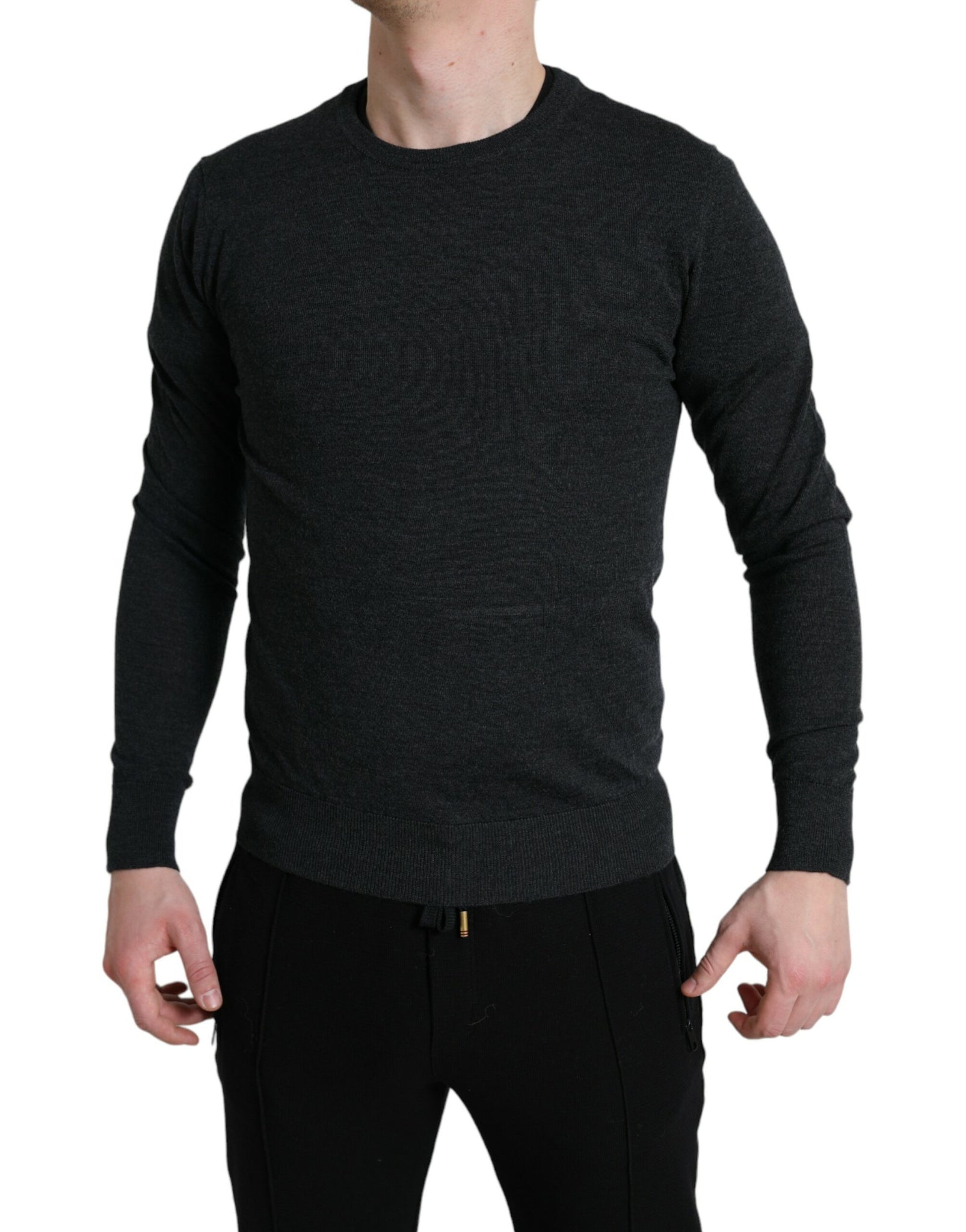 Dolce & Gabbana Gray Wool Round Neck Pullover Sweater