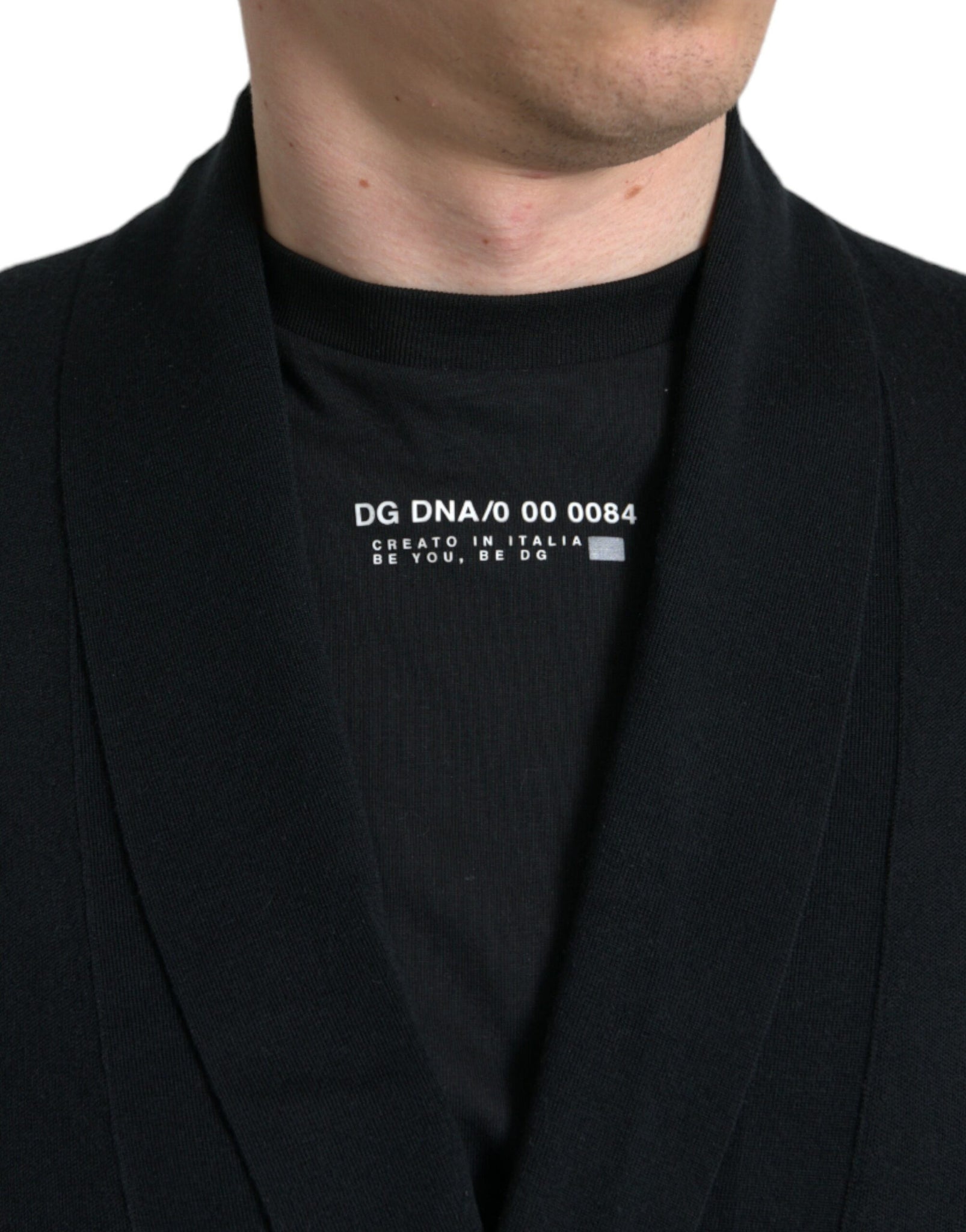 Dolce & Gabbana Black Cashmere Long Sleeves Belted Wrap Robe