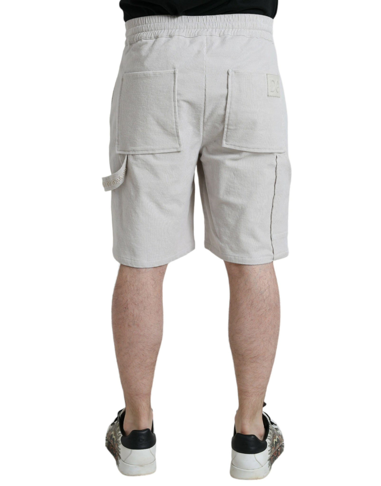 Dolce & Gabbana Beige Cotton Corduroy Logo Bermuda Shorts