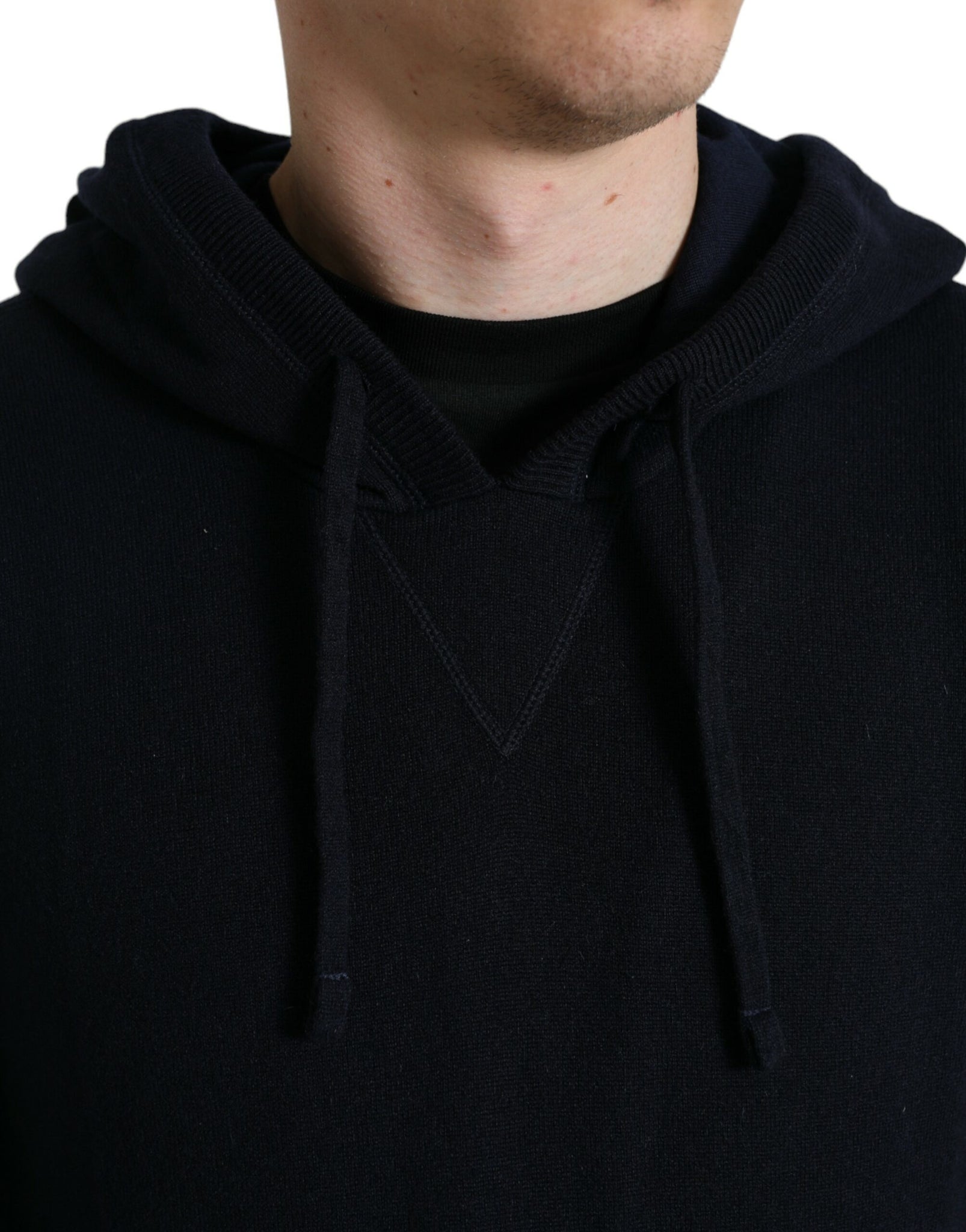 Dolce & Gabbana Blue Cashmere Hooded Pullover Sweater