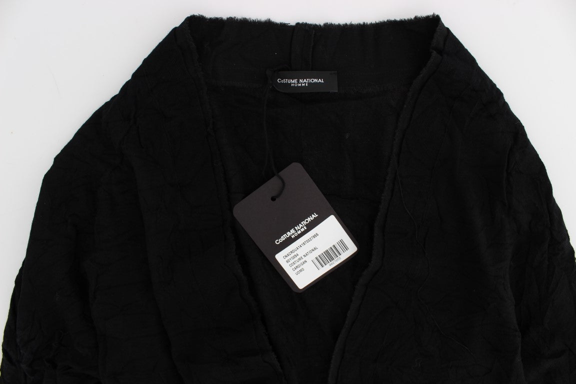 Black Fine Wool Button Cardigan