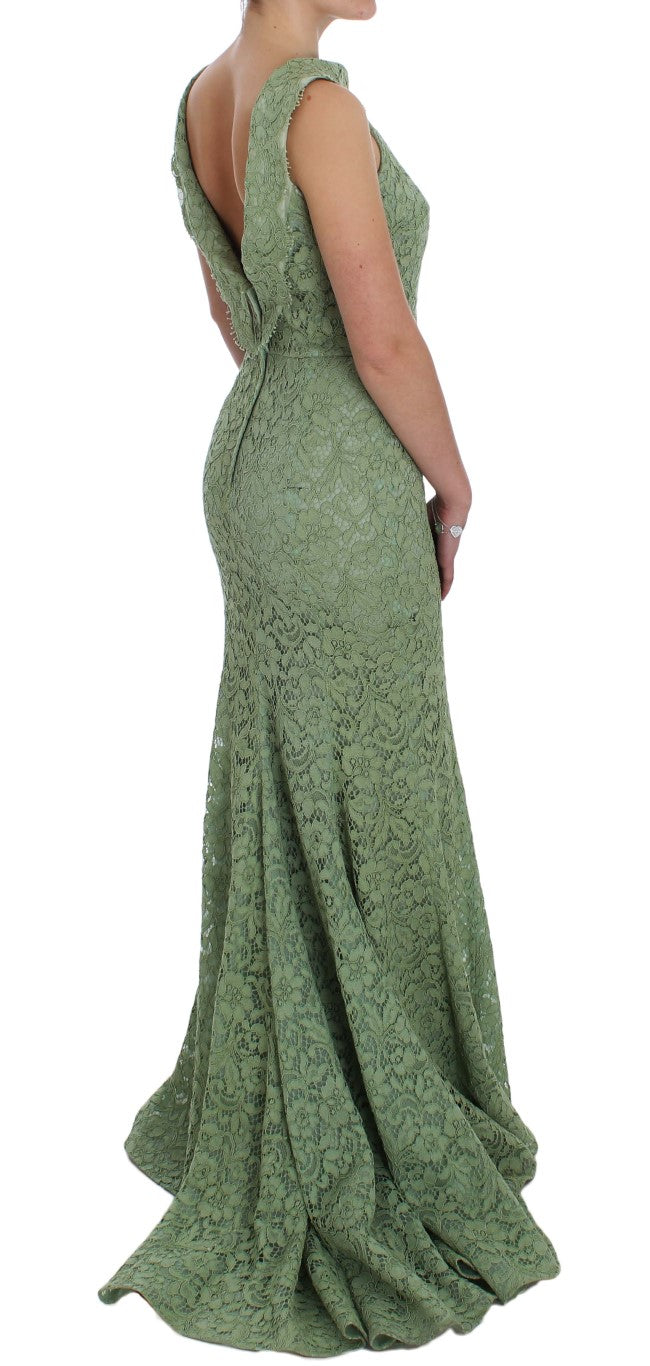 Dolce & Gabbana Green Floral Lace Sheath Maxi Dress