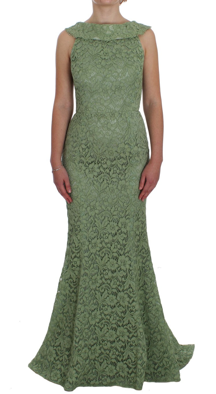 Dolce & Gabbana Green Floral Lace Sheath Maxi Dress