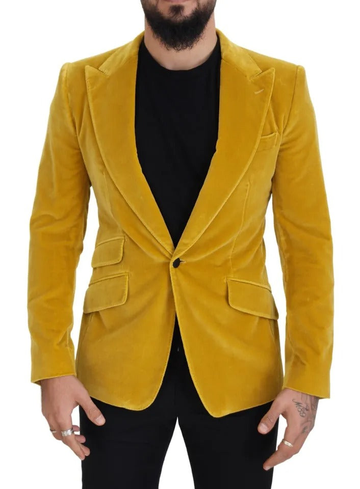 Dolce & Gabbana Yellow Velvet Single Breasted Blazer SICILIA