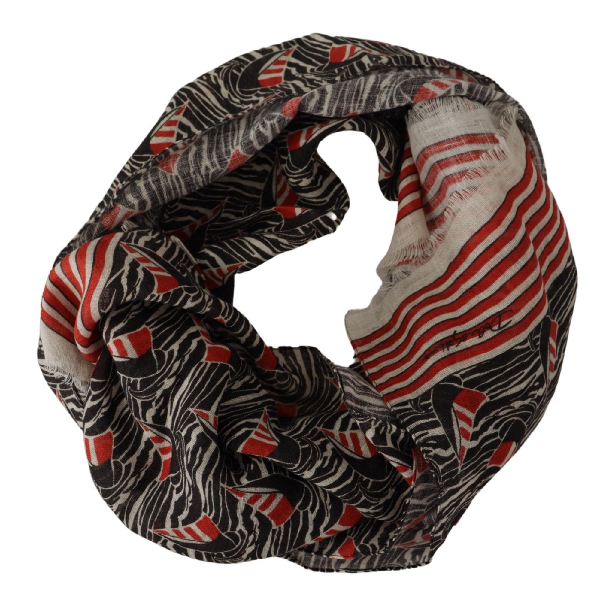 Black Red Linen Sailboat Stripe Print Shawl Scarf