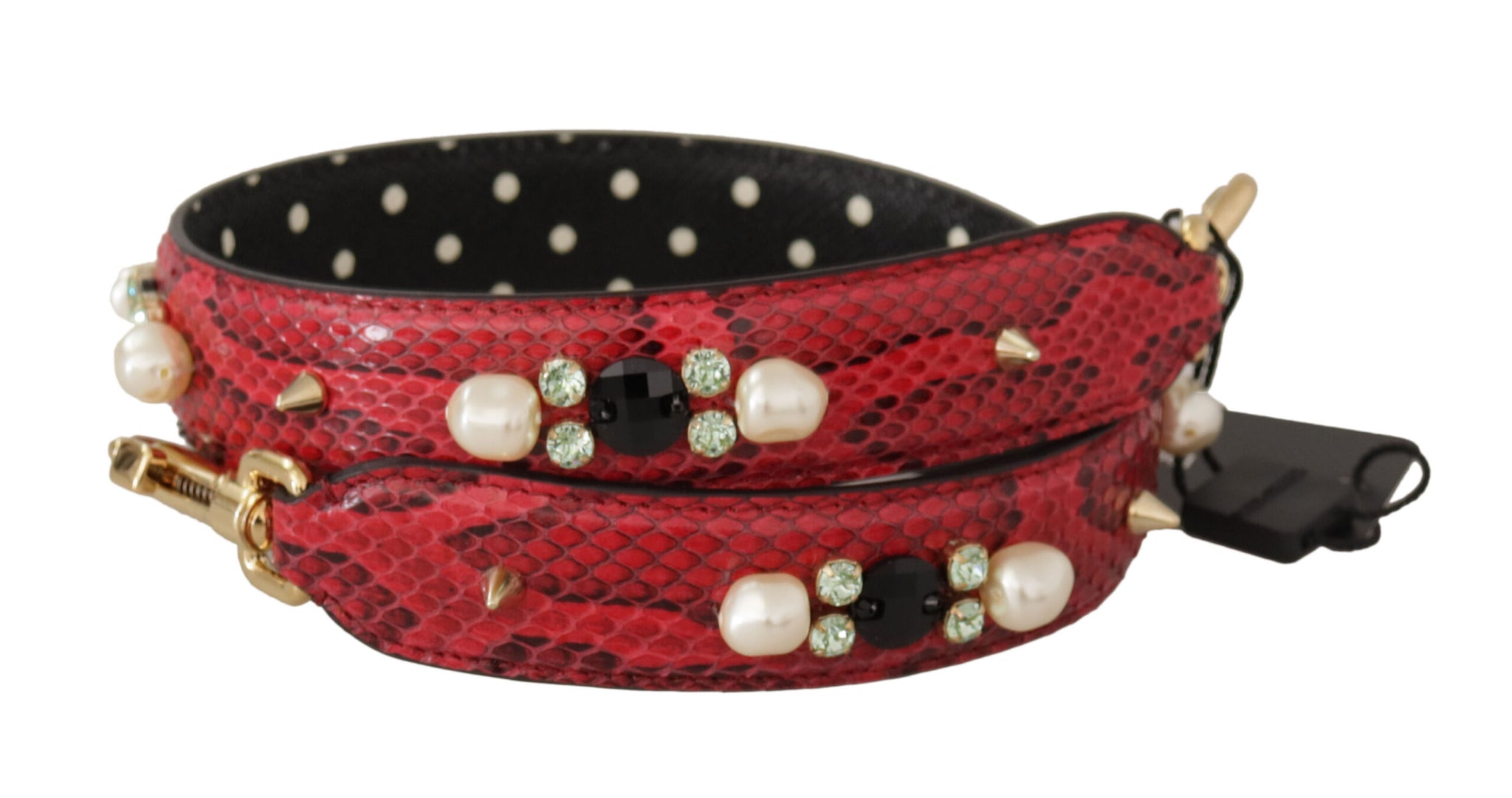 Red Python Leather Crystals Reversible Shoulder Strap