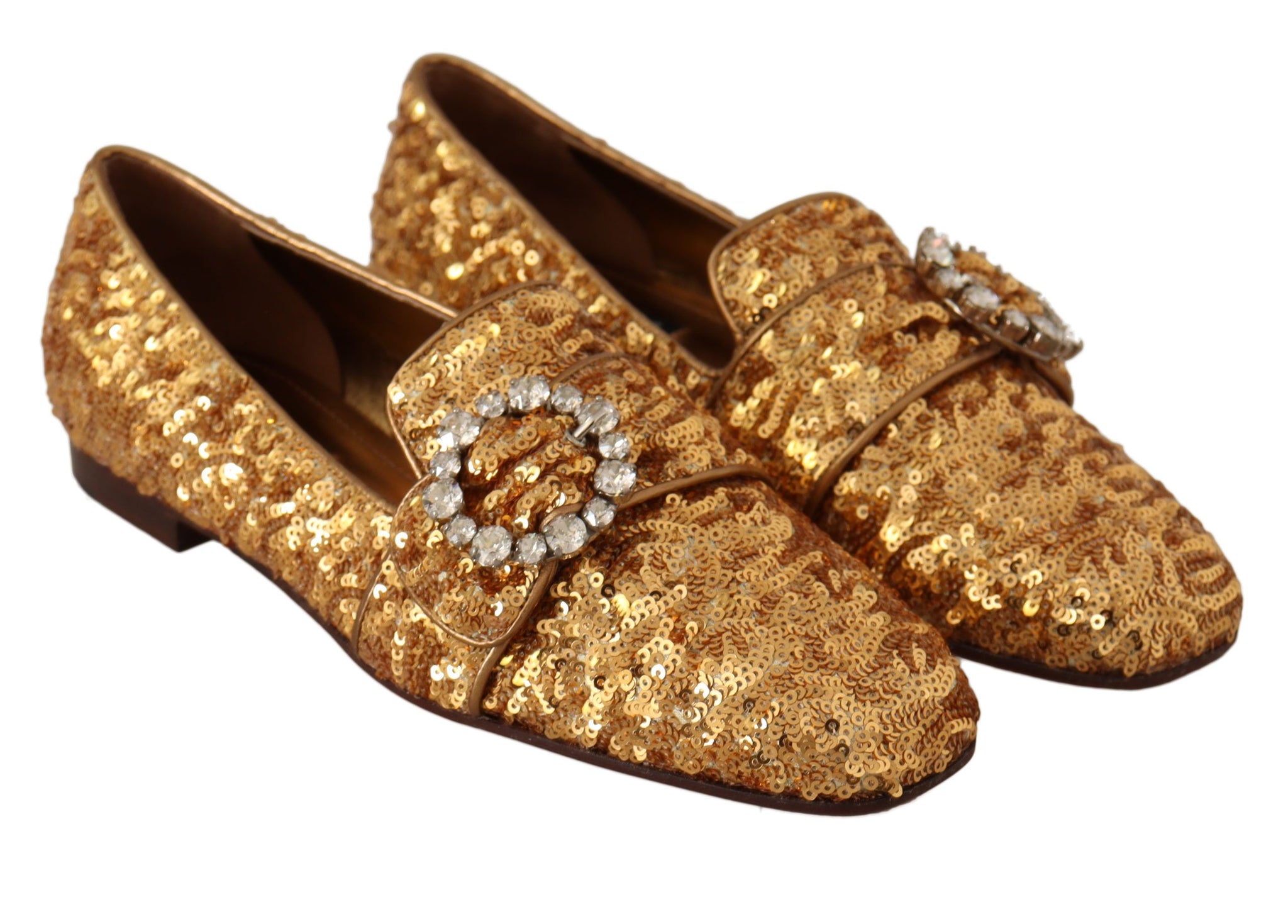 Gold Sequin Crystal Flat Women Loafers Shoes