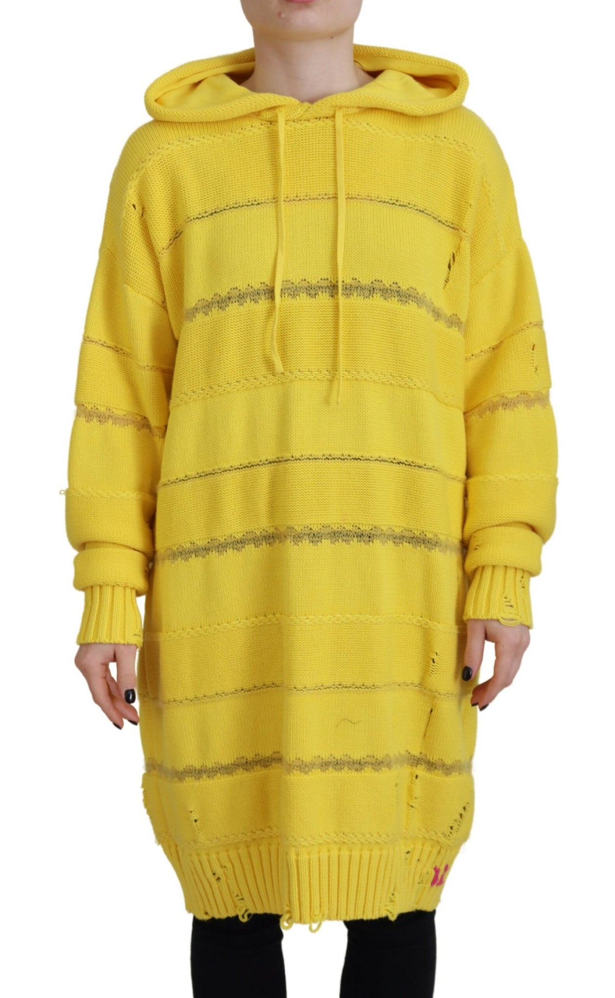 Dsquared² Yellow Cotton Knitted Hooded Pullover Sweater