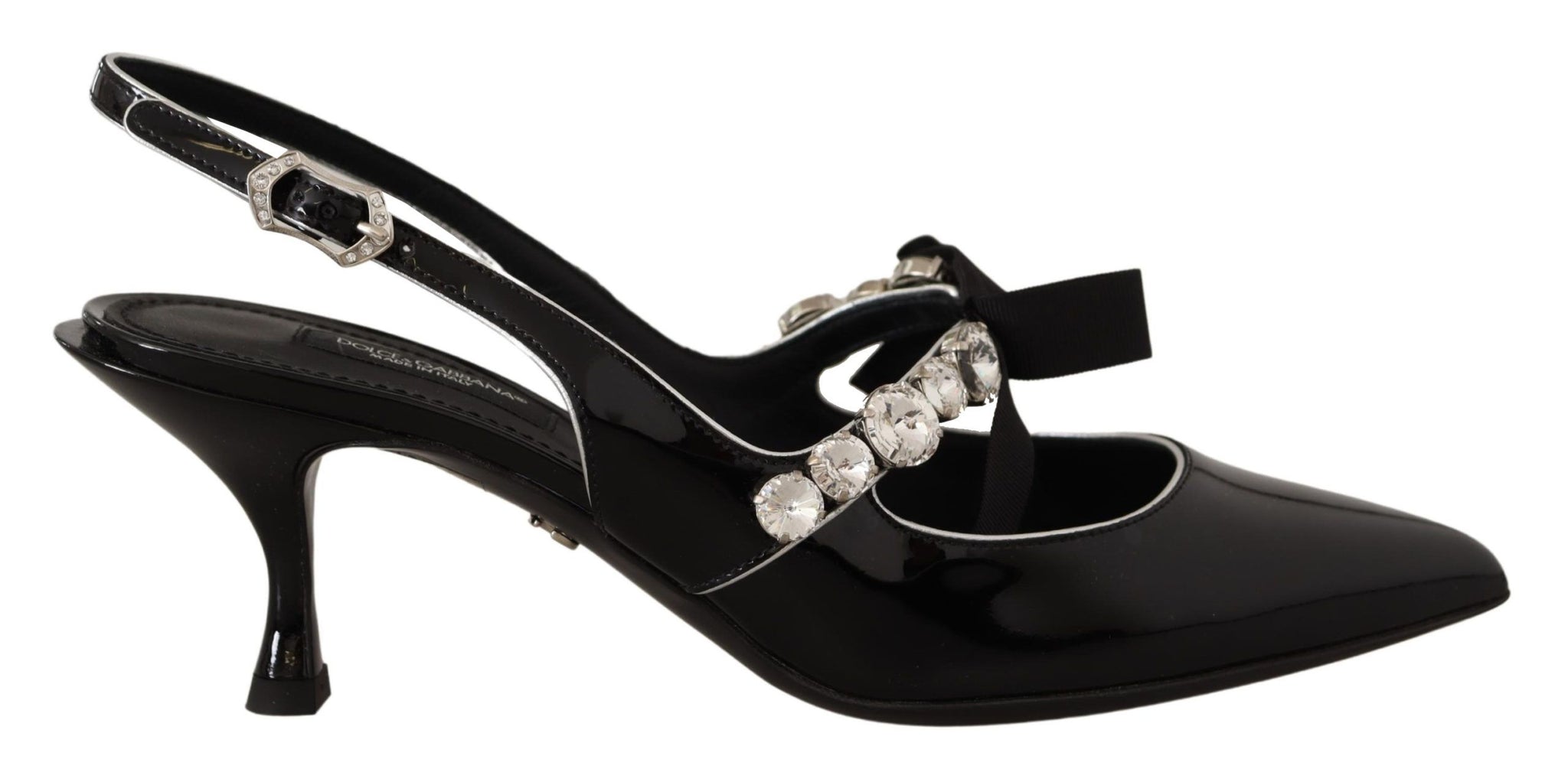 Black Patent Leather Crystal Slingbacks Shoes