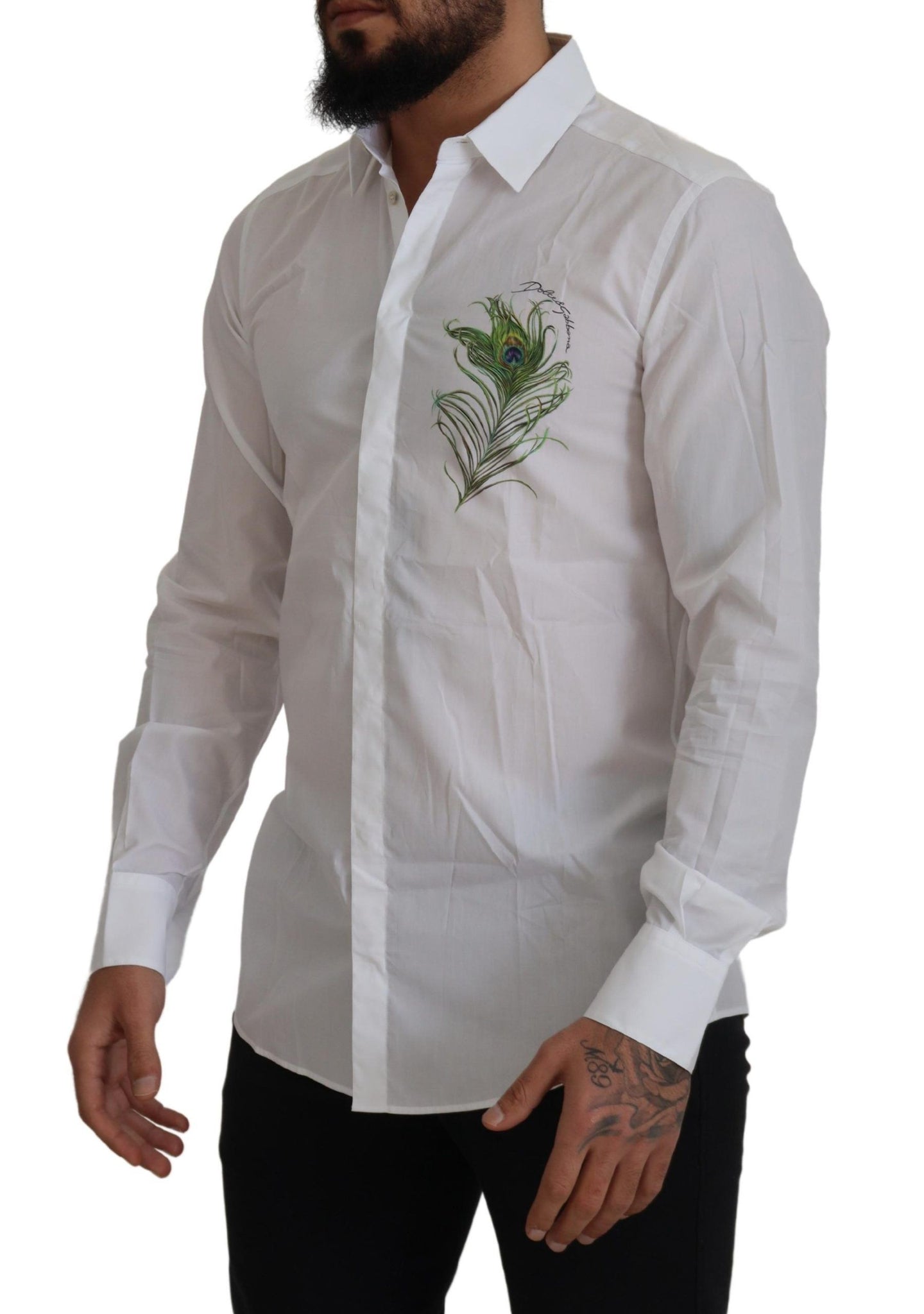 White Cotton Peacock Feather Formal GOLD Shirt