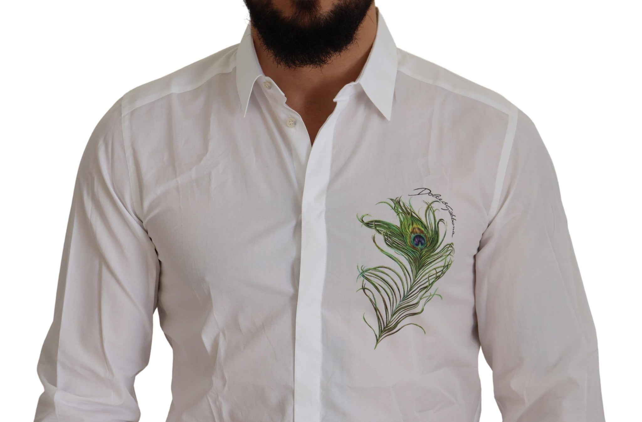 White Cotton Peacock Feather Formal GOLD Shirt