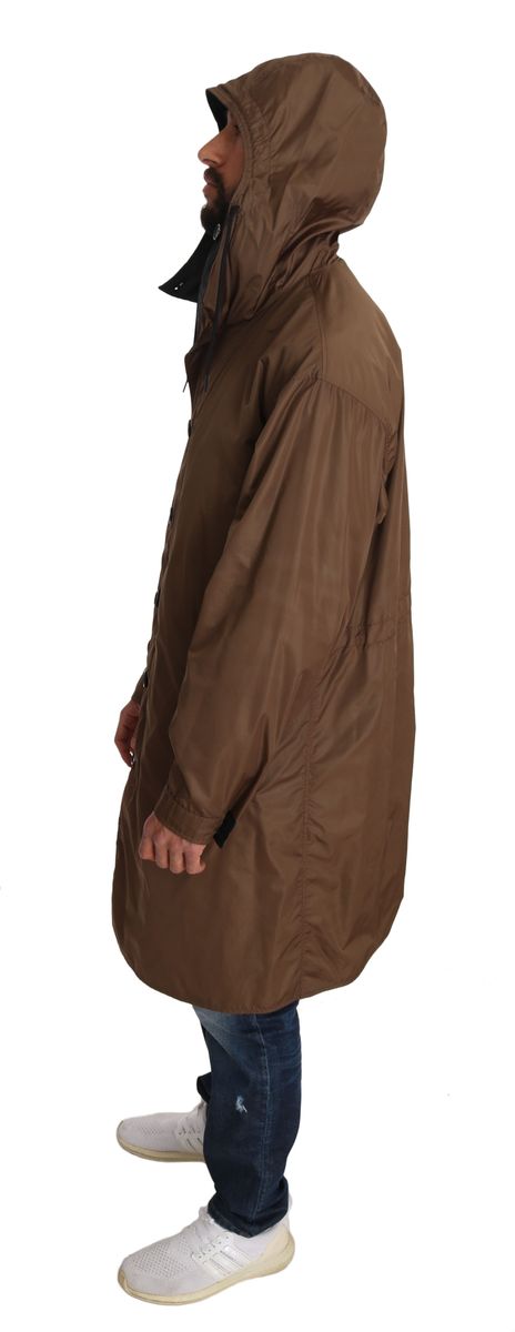 Black Brown Hooded Reversible Raincoat