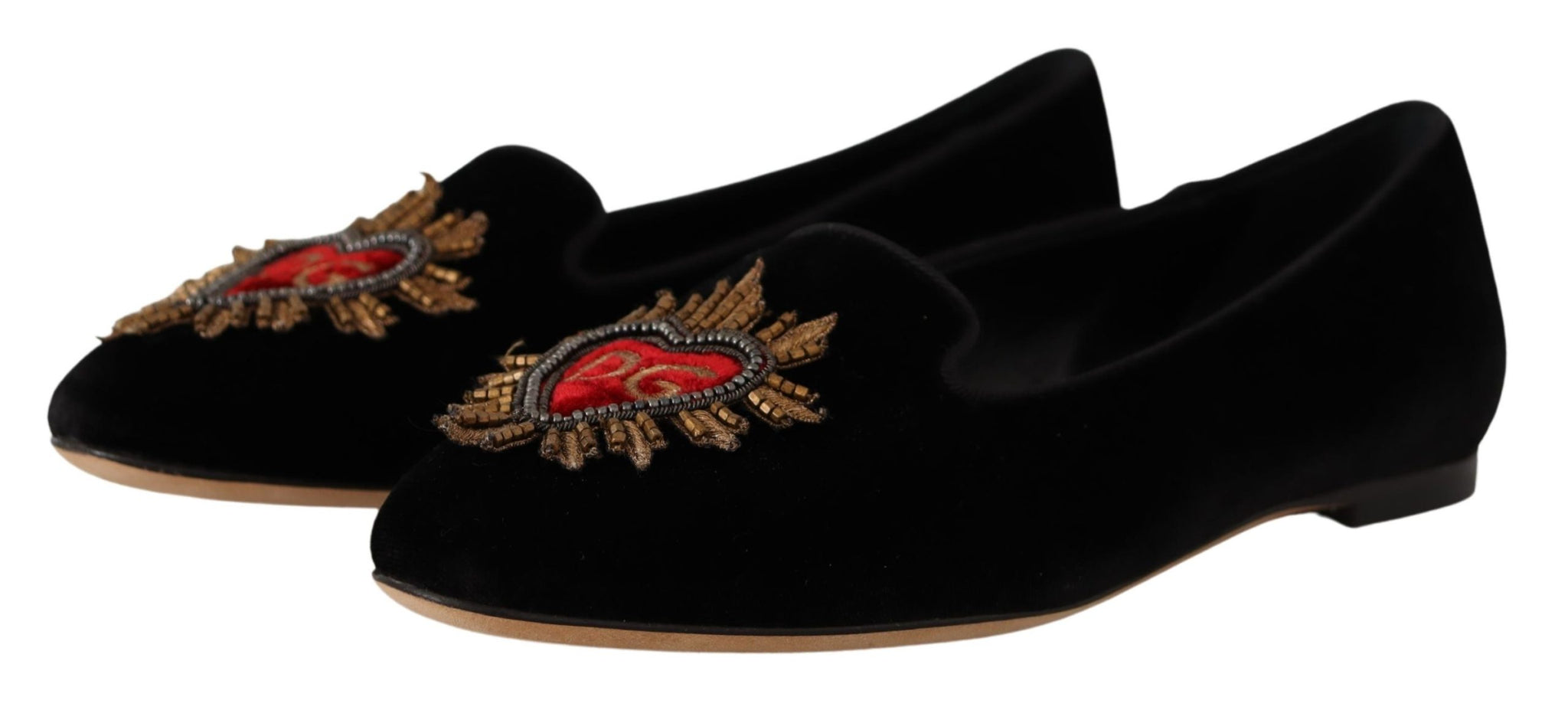 Black DG Sacred Heart Patch Slip On Flat Shoes