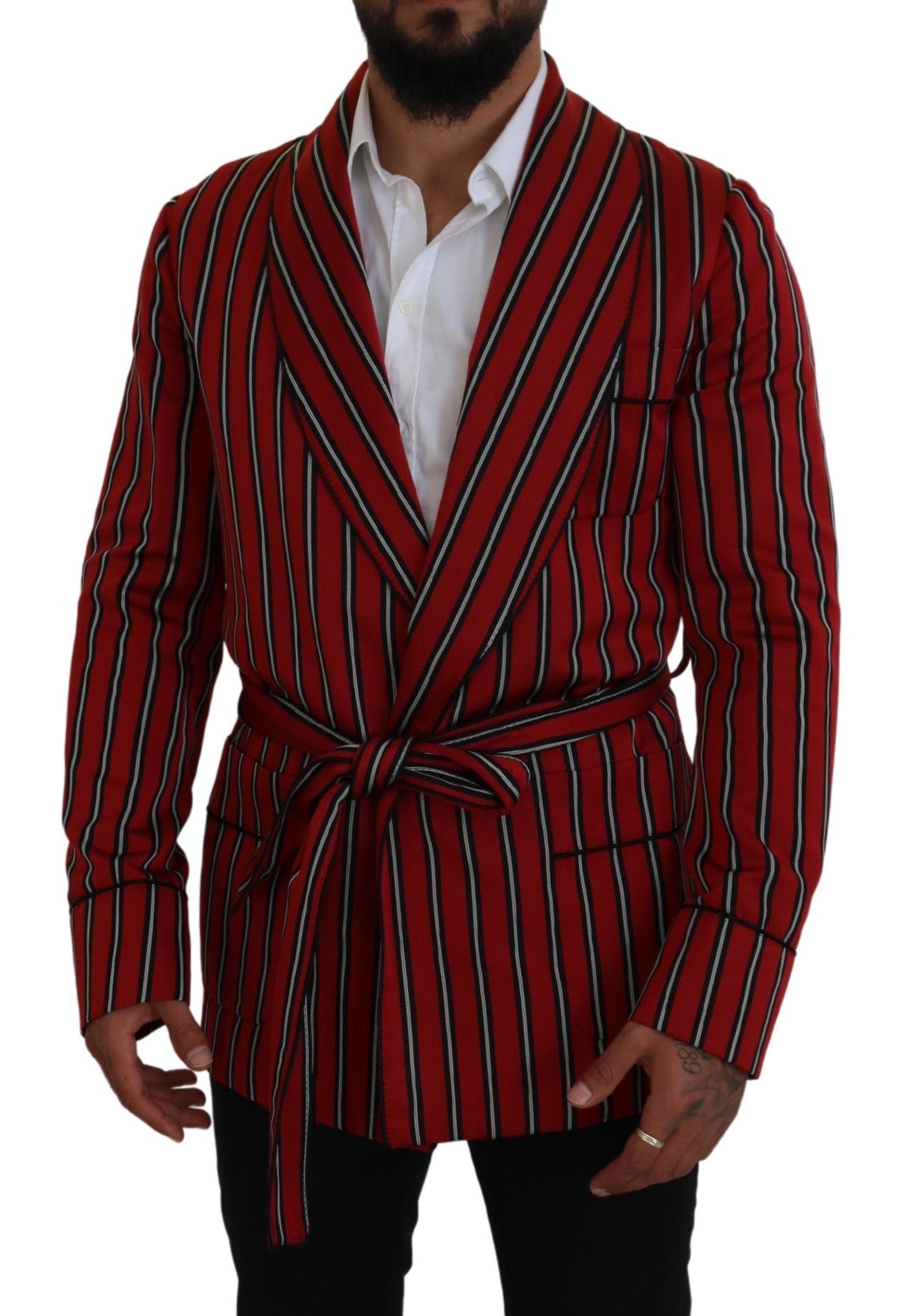 Red Striped Martini Printed Lining Robe