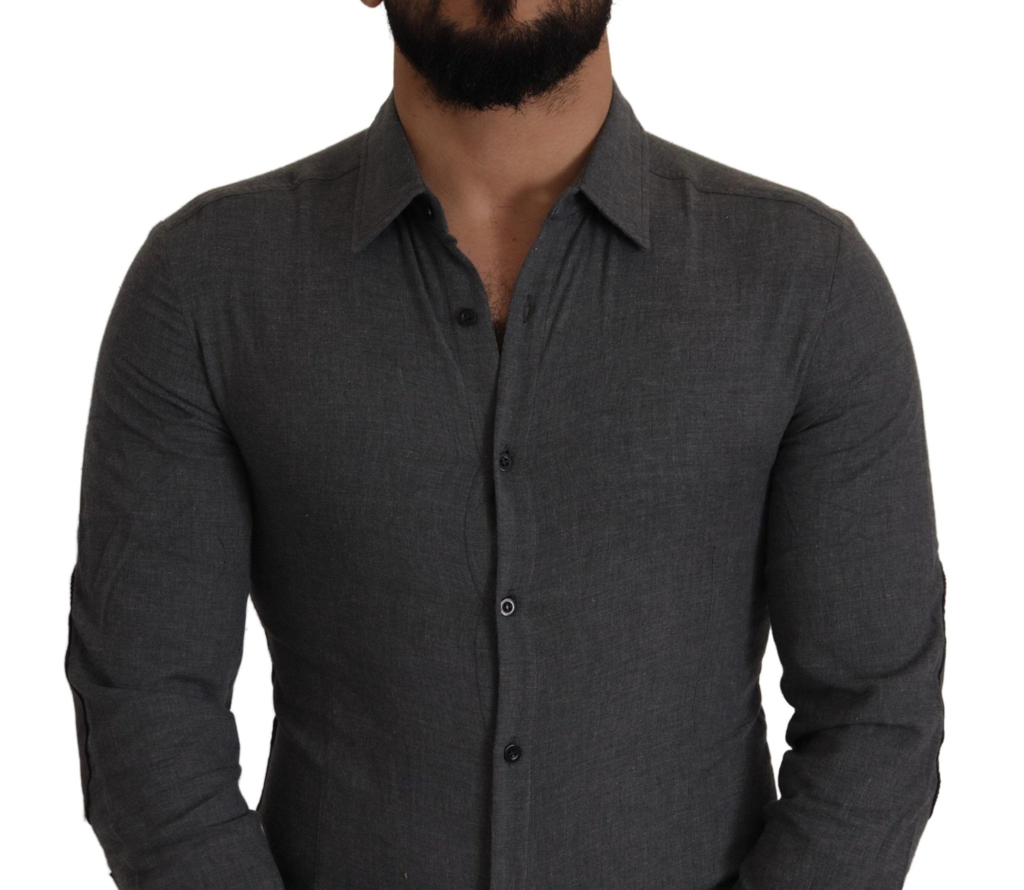 Dark Gray Cotton Casual Mens Shirt