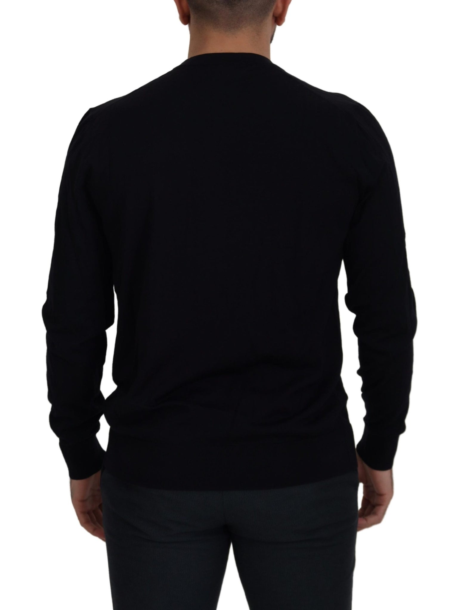 Black Virgin Wool Crewneck Pullover  Sweater