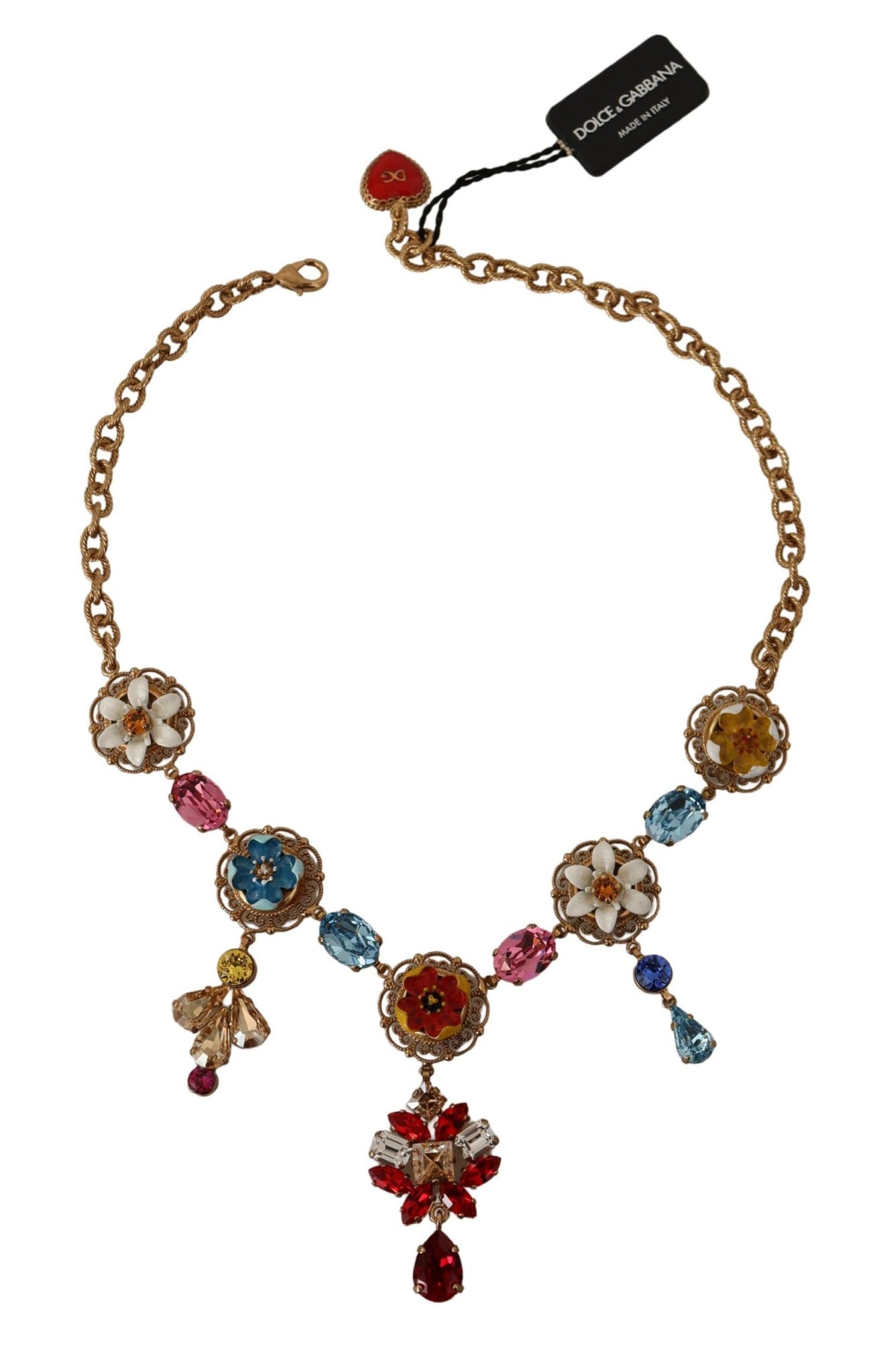 Gold Brass Floral Sicily Charms Statement Necklace