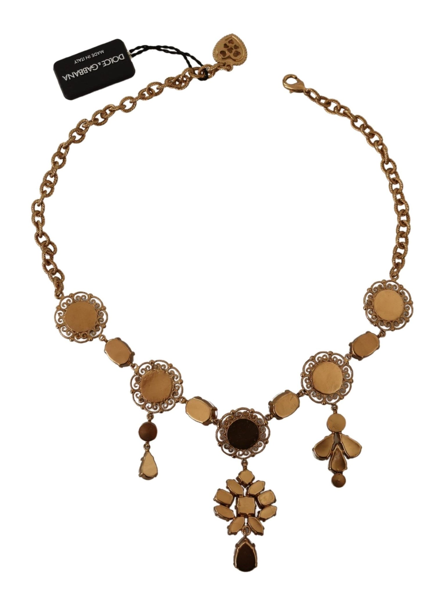 Gold Brass Floral Sicily Charms Statement Necklace