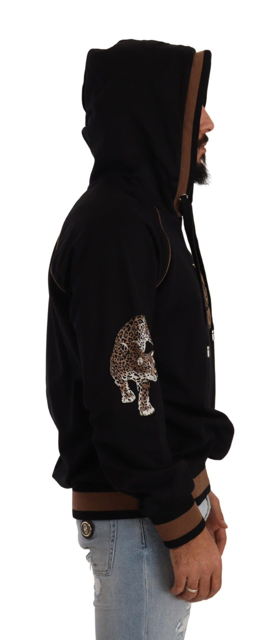 Black Brown Leopard Cotton Hooded Pullover Sweater