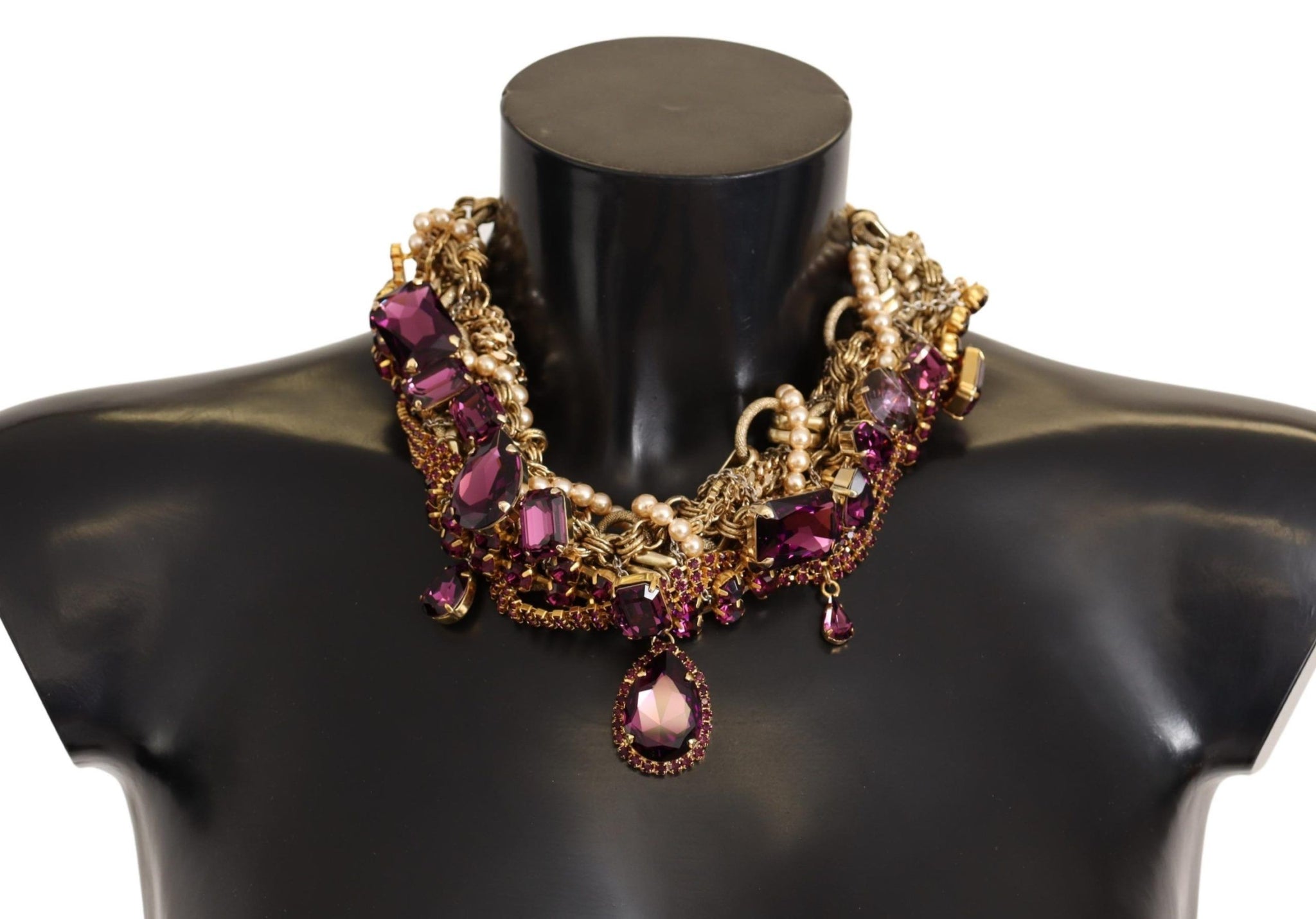 Gold Brass Sicily Purple Crystal Necklace