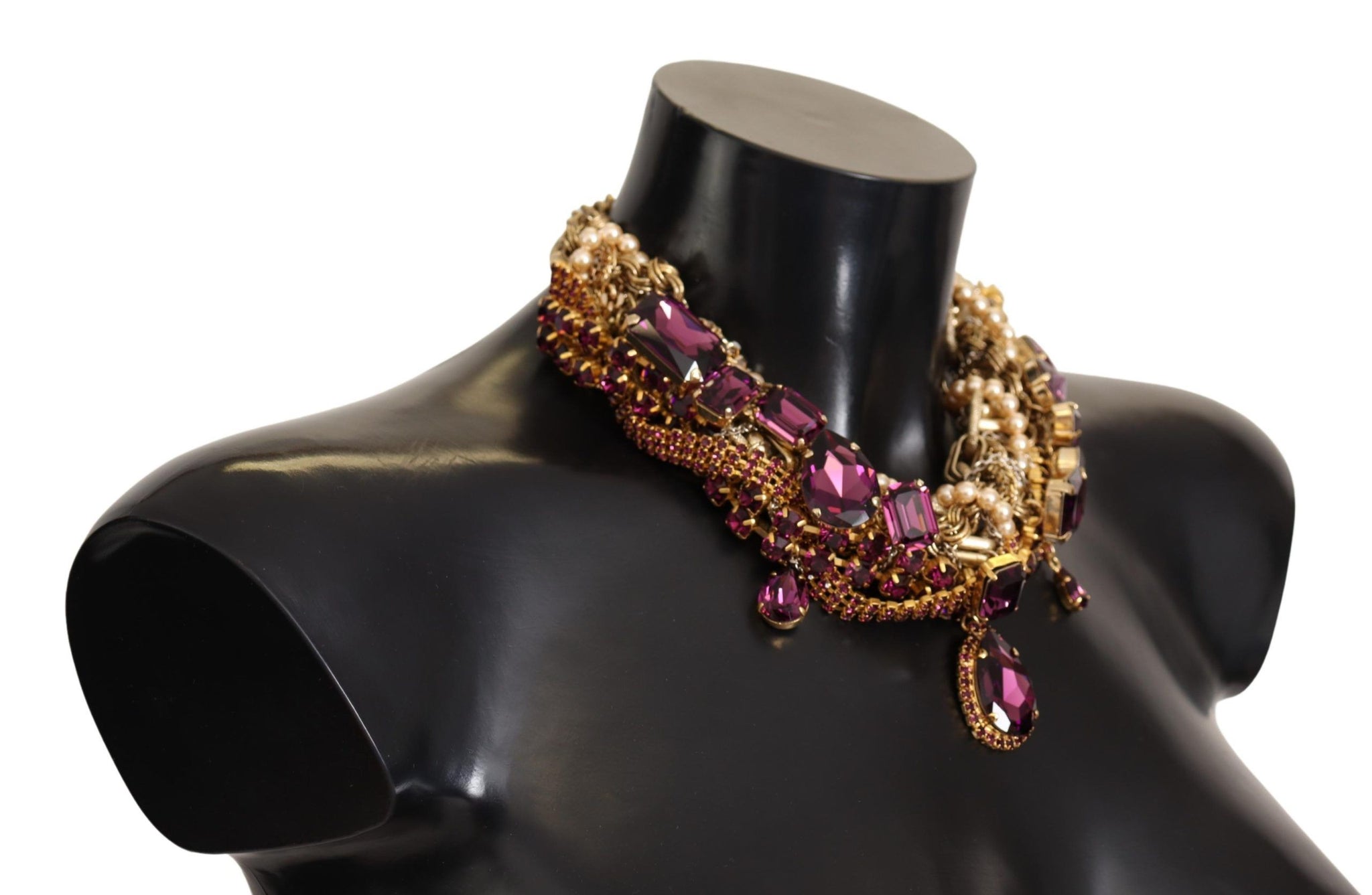 Gold Brass Sicily Purple Crystal Necklace