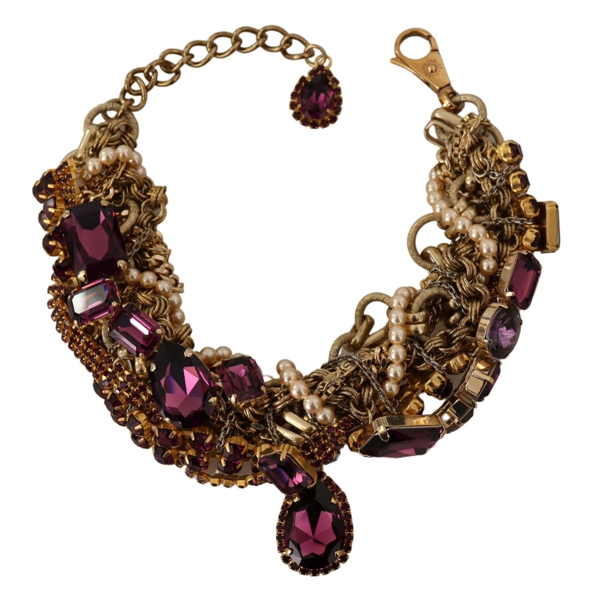 Gold Brass Sicily Purple Crystal Necklace