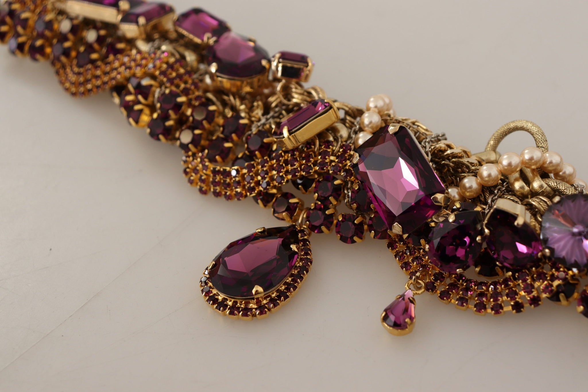 Gold Brass Sicily Purple Crystal Necklace