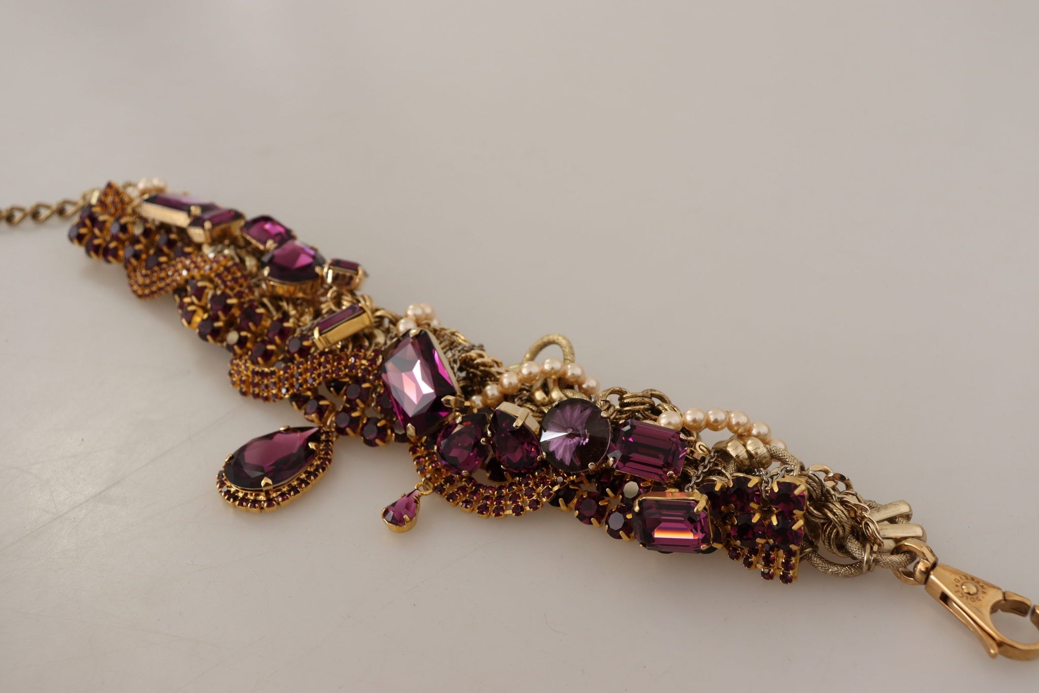 Gold Brass Sicily Purple Crystal Necklace