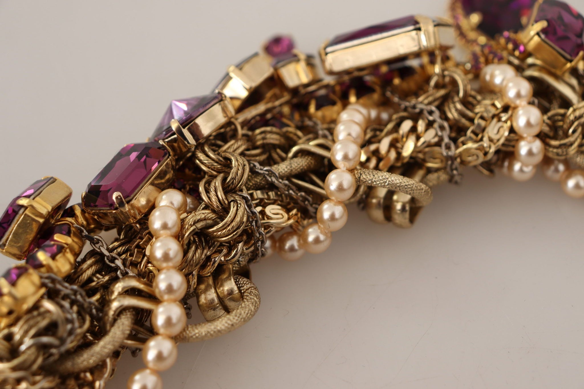 Gold Brass Sicily Purple Crystal Necklace