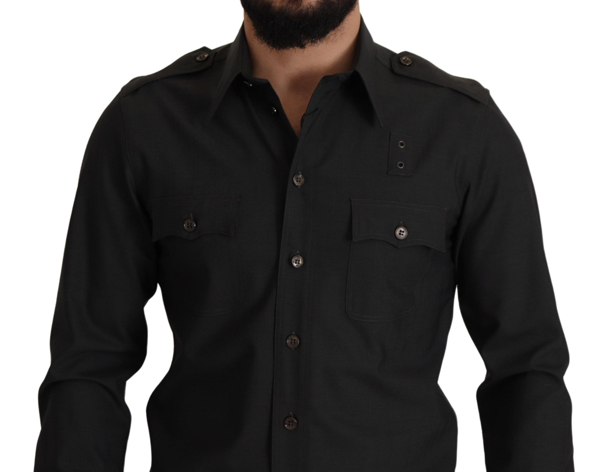 Dolce & Gabbana Dark Green Cotton Slim Fit Casual Men Shirt