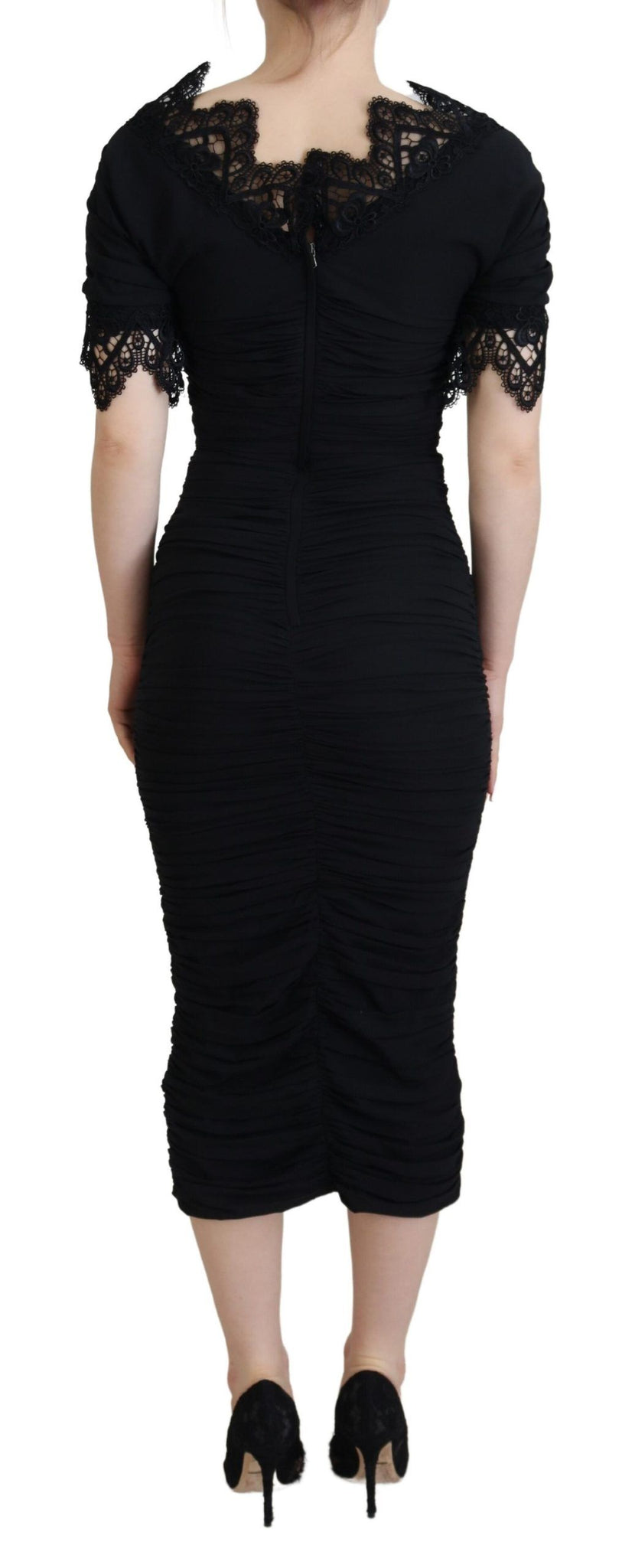 Black Sheath Midi Bodycon Lace Silk Dress