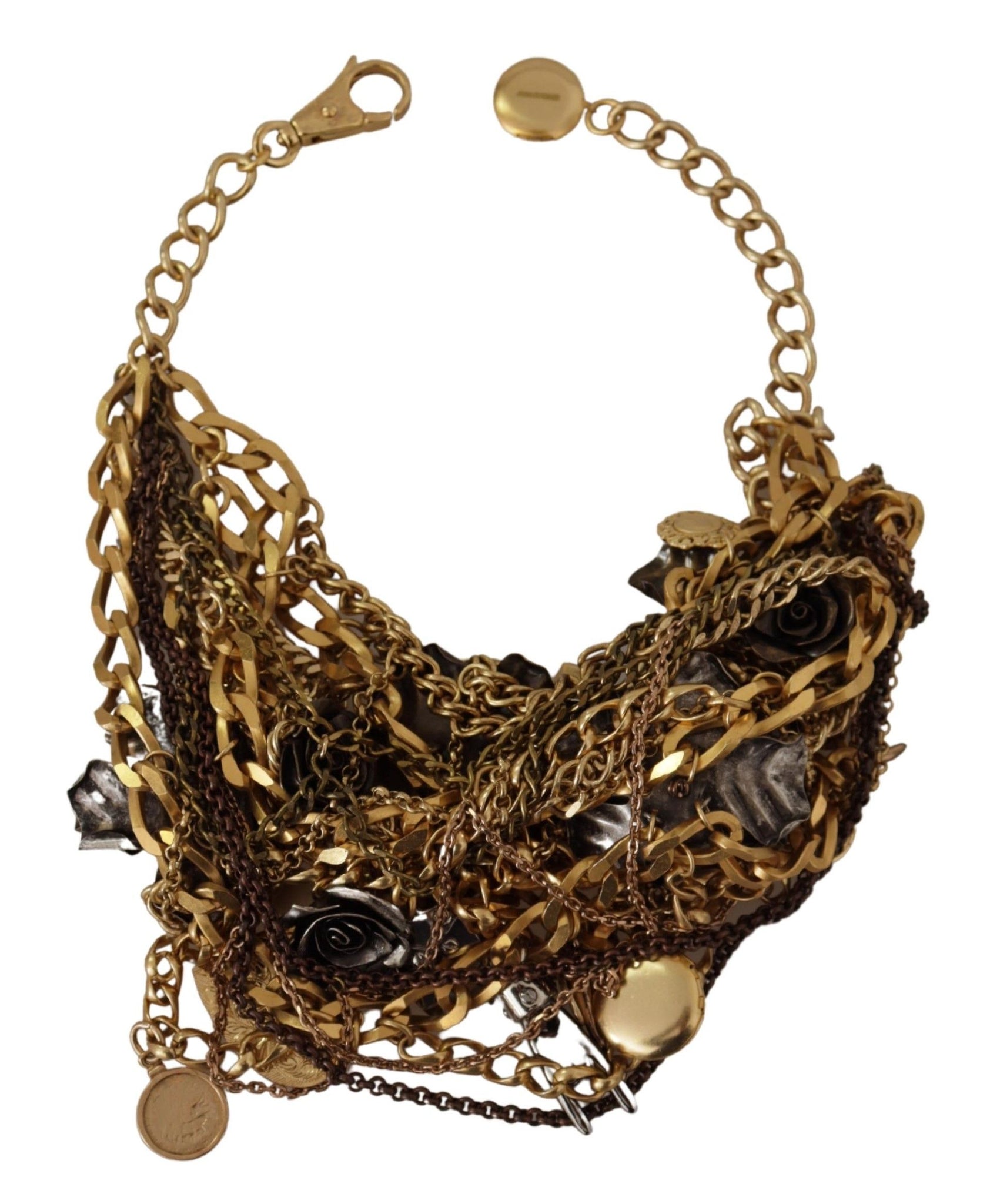 Gold Brass Sicily Charm Heart Statement Necklace