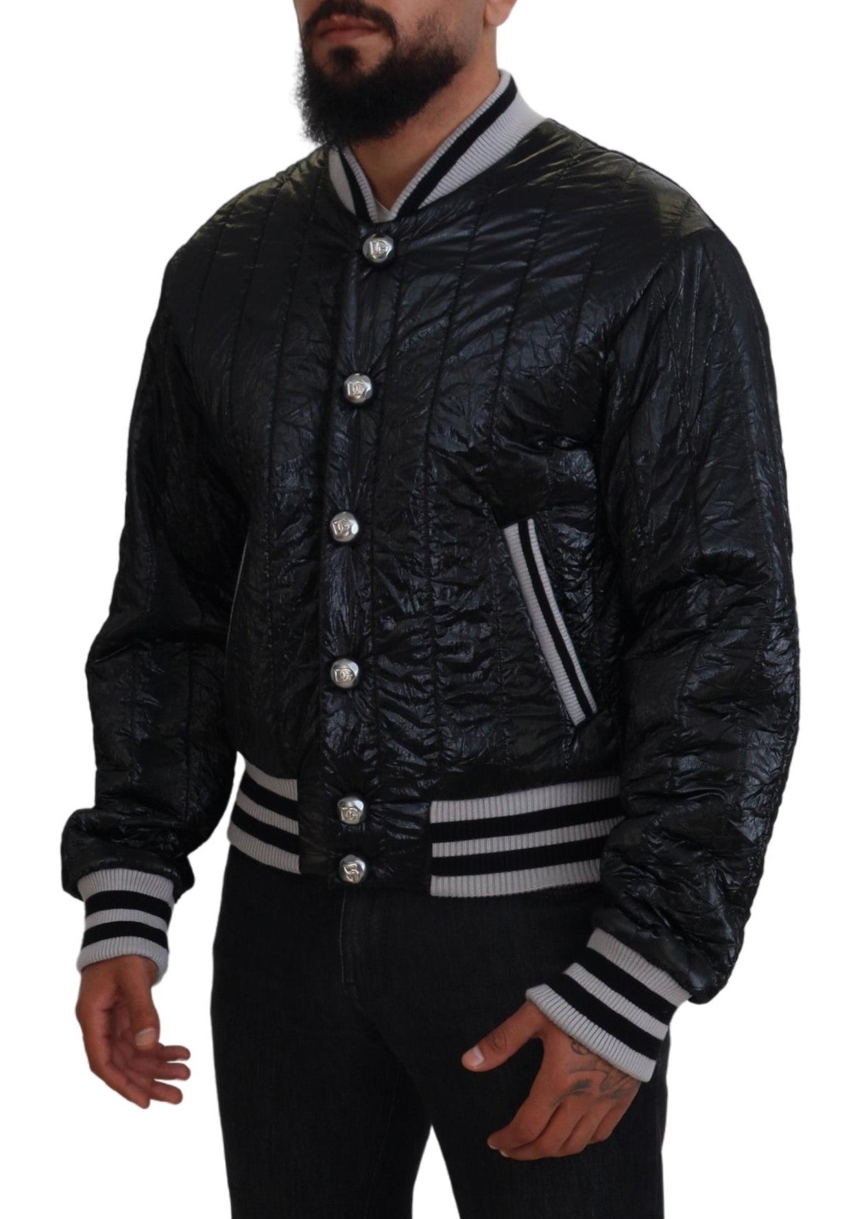 Dolce & Gabbana Black DG Logo Print Lining Bomber Jacket