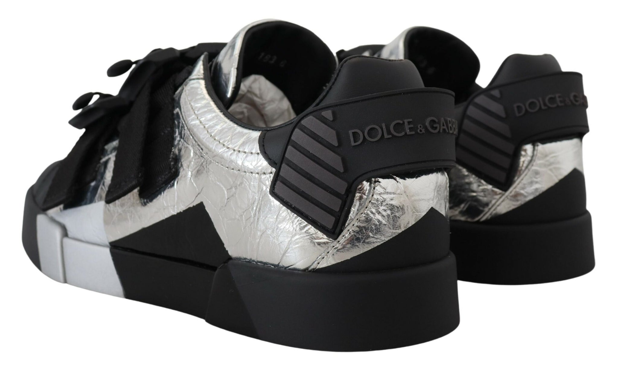 Dolce & Gabbana Black Silver Leather Low Top Sneakers Casual Shoes