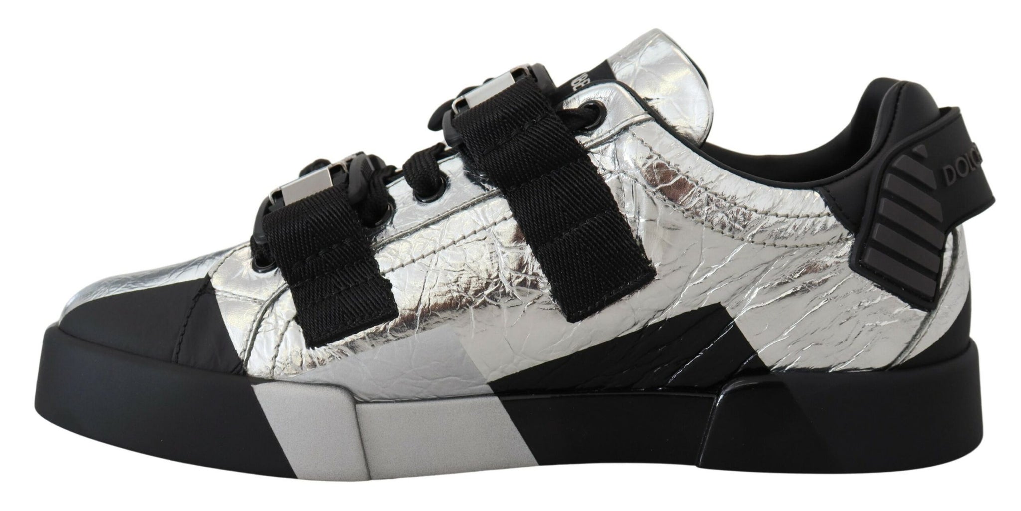 Dolce & Gabbana Black Silver Leather Low Top Sneakers Casual Shoes