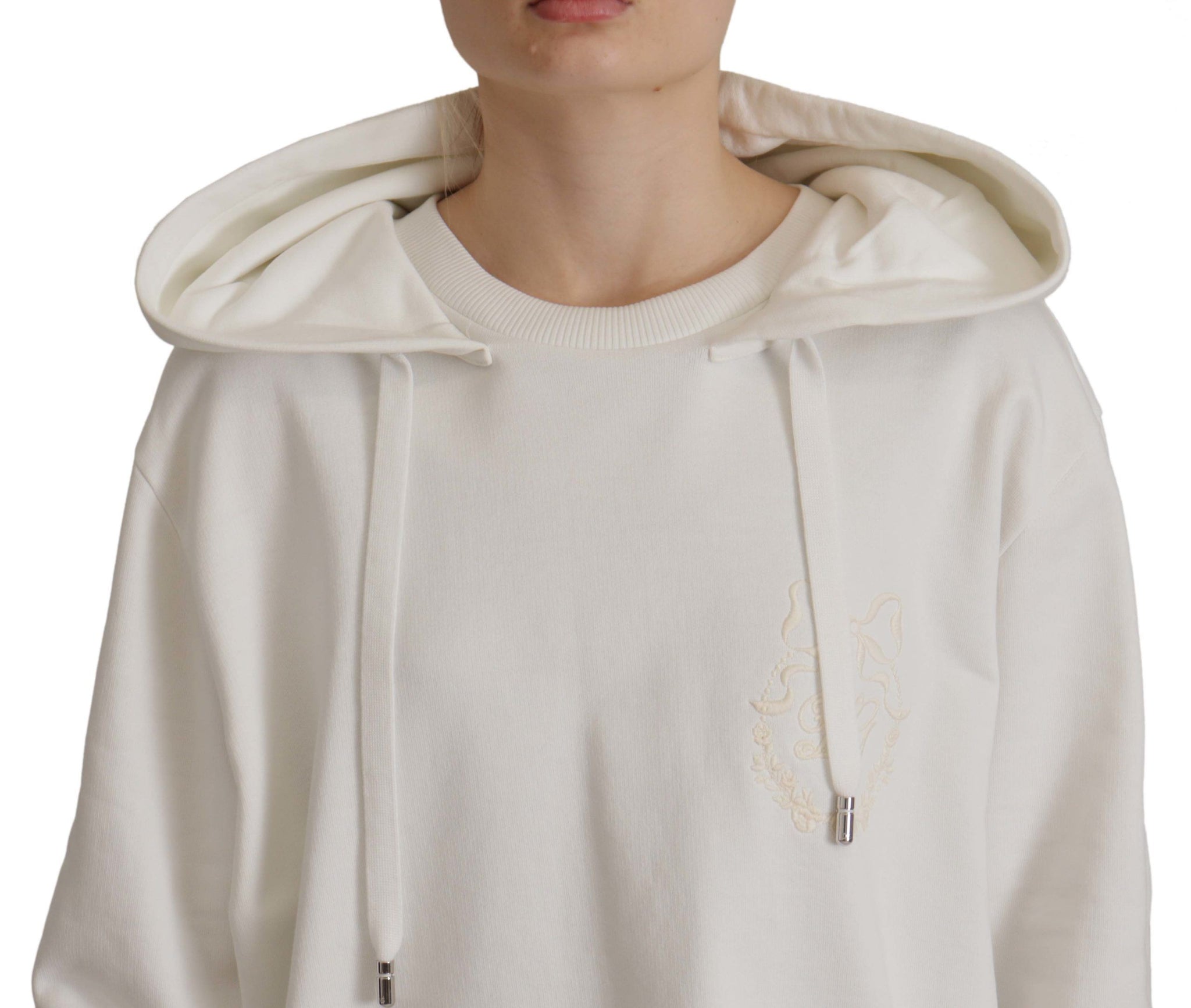 Dolce & Gabbana White Hoodie Pullover Embroidered Sweater