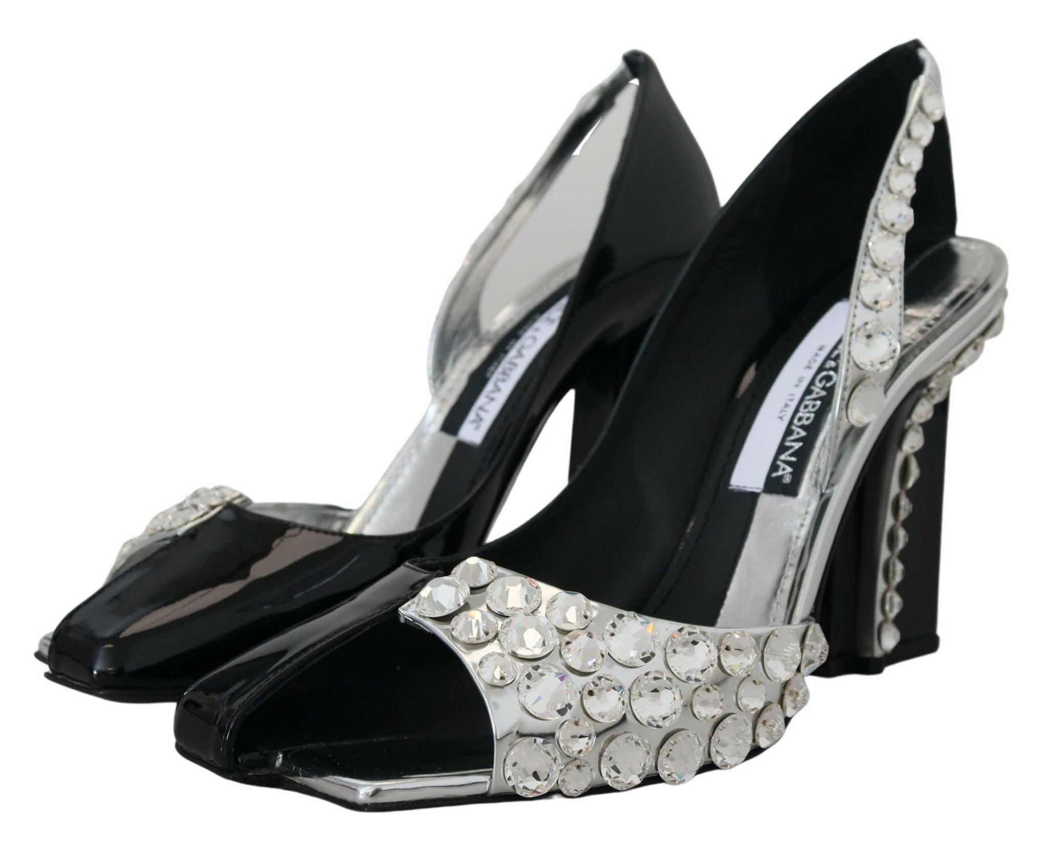 Dolce & Gabbana Black Silver Crystal Double Design High Heels Shoes