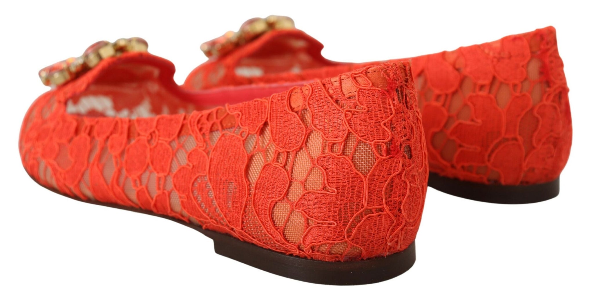 Dolce & Gabbana Red Taormina Lace Crystals Ballet Flats Shoes