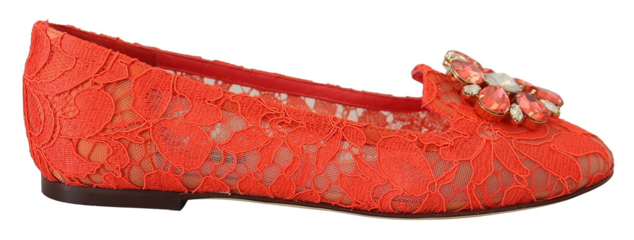 Dolce & Gabbana Red Taormina Lace Crystals Ballet Flats Shoes