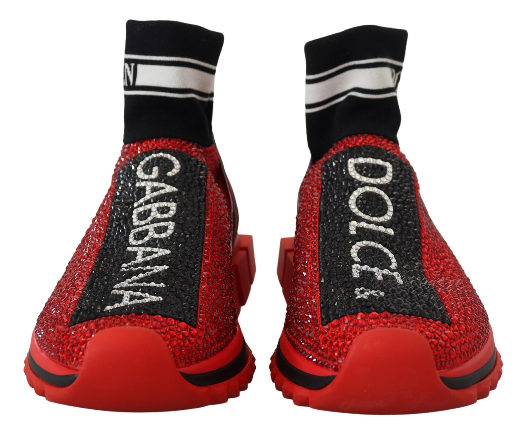 Dolce & Gabbana Red Bling Sorrento Sneakers Socks Shoes