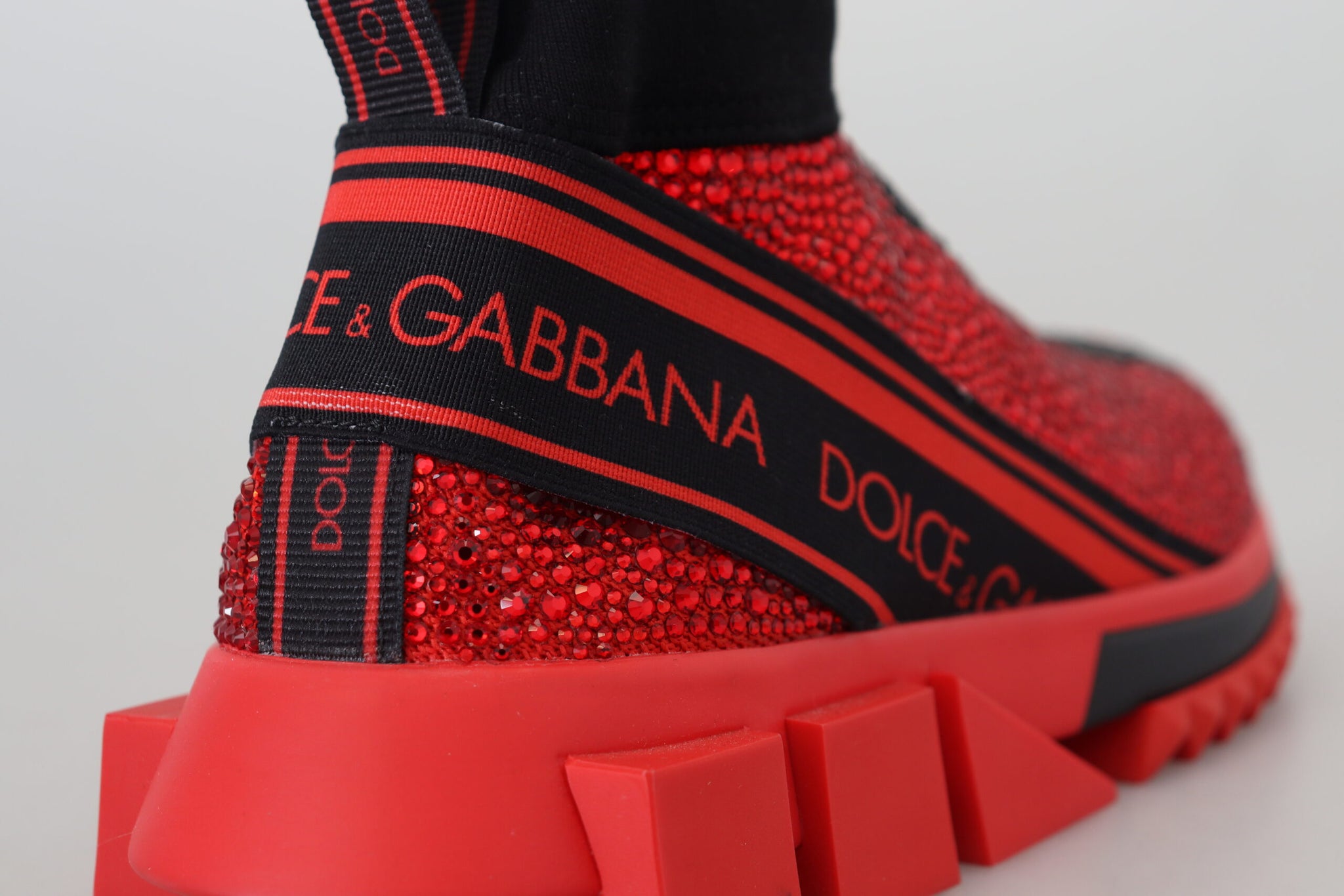 Dolce & Gabbana Red Bling Sorrento Sneakers Socks Shoes