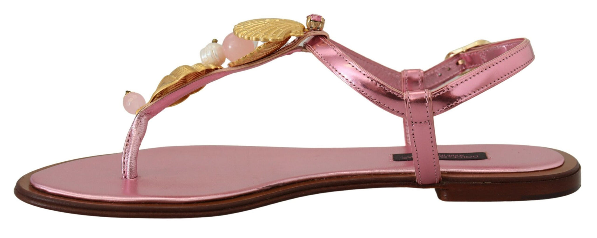 Dolce & Gabbana Pink Embellished Slides Flats Sandals Shoes