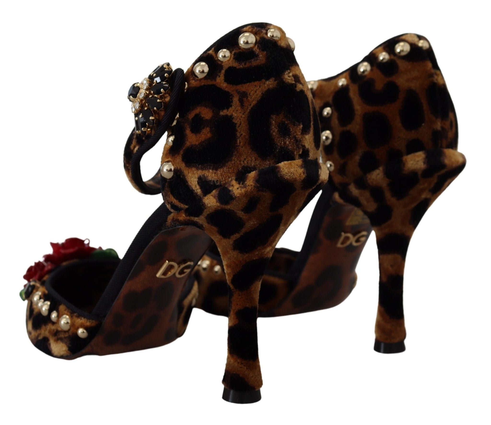 Brown Embellished Leopard Print Heels Shoes