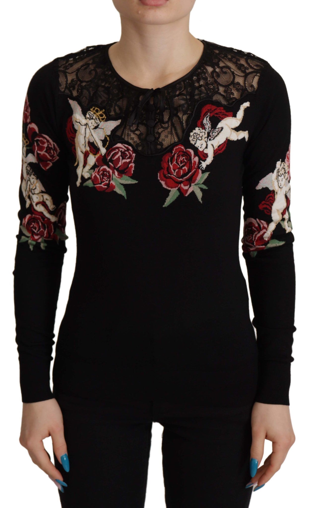 Black Lace Angel Roses Cardigan Sweater