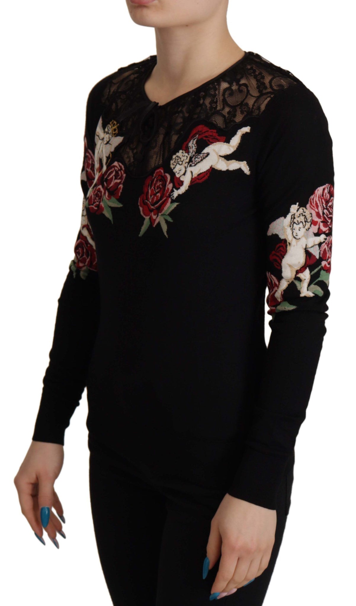 Black Lace Angel Roses Cardigan Sweater