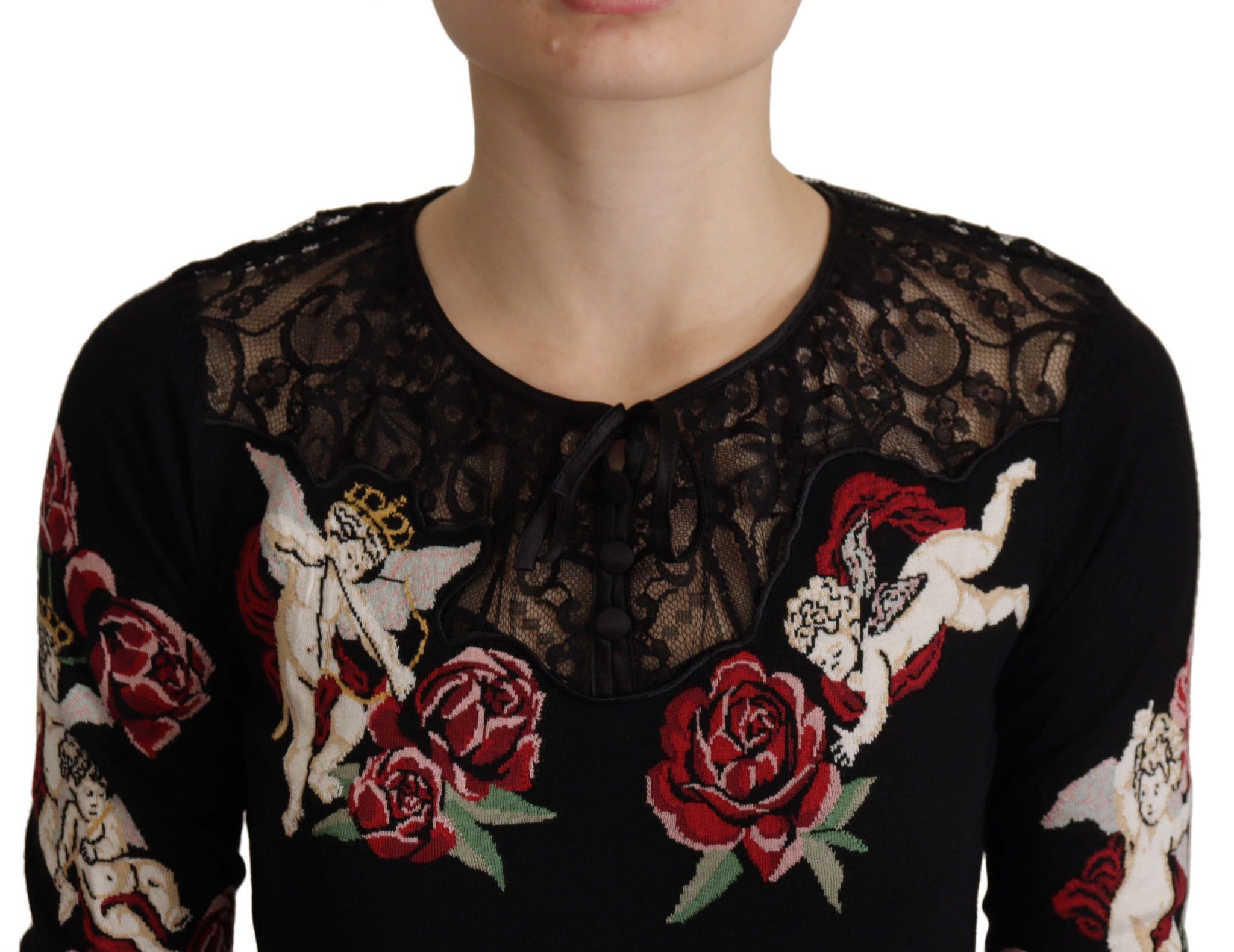 Black Lace Angel Roses Cardigan Sweater