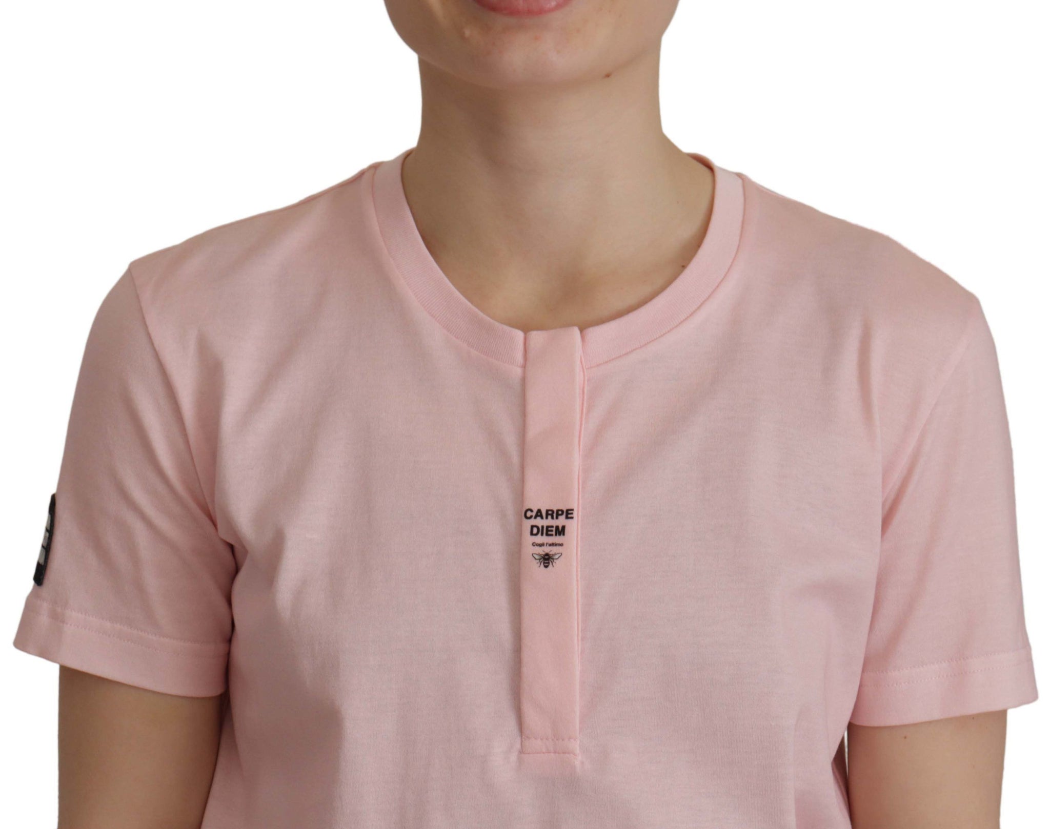 Pink Floral Cotton Henley Cotton  T-shirt