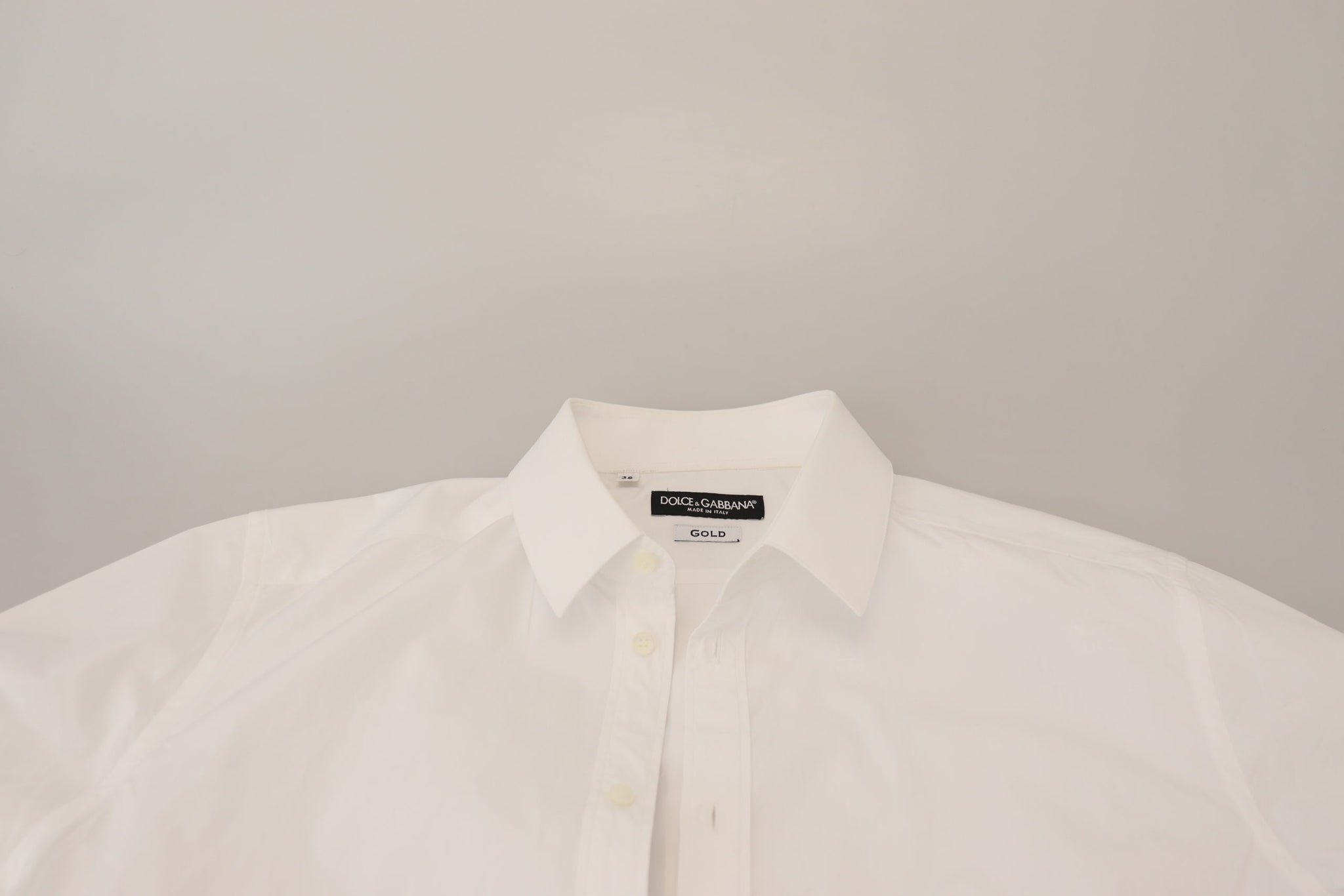 Dolce & Gabbana White Cotton Slim Fit Formal Dress GOLD Shirt